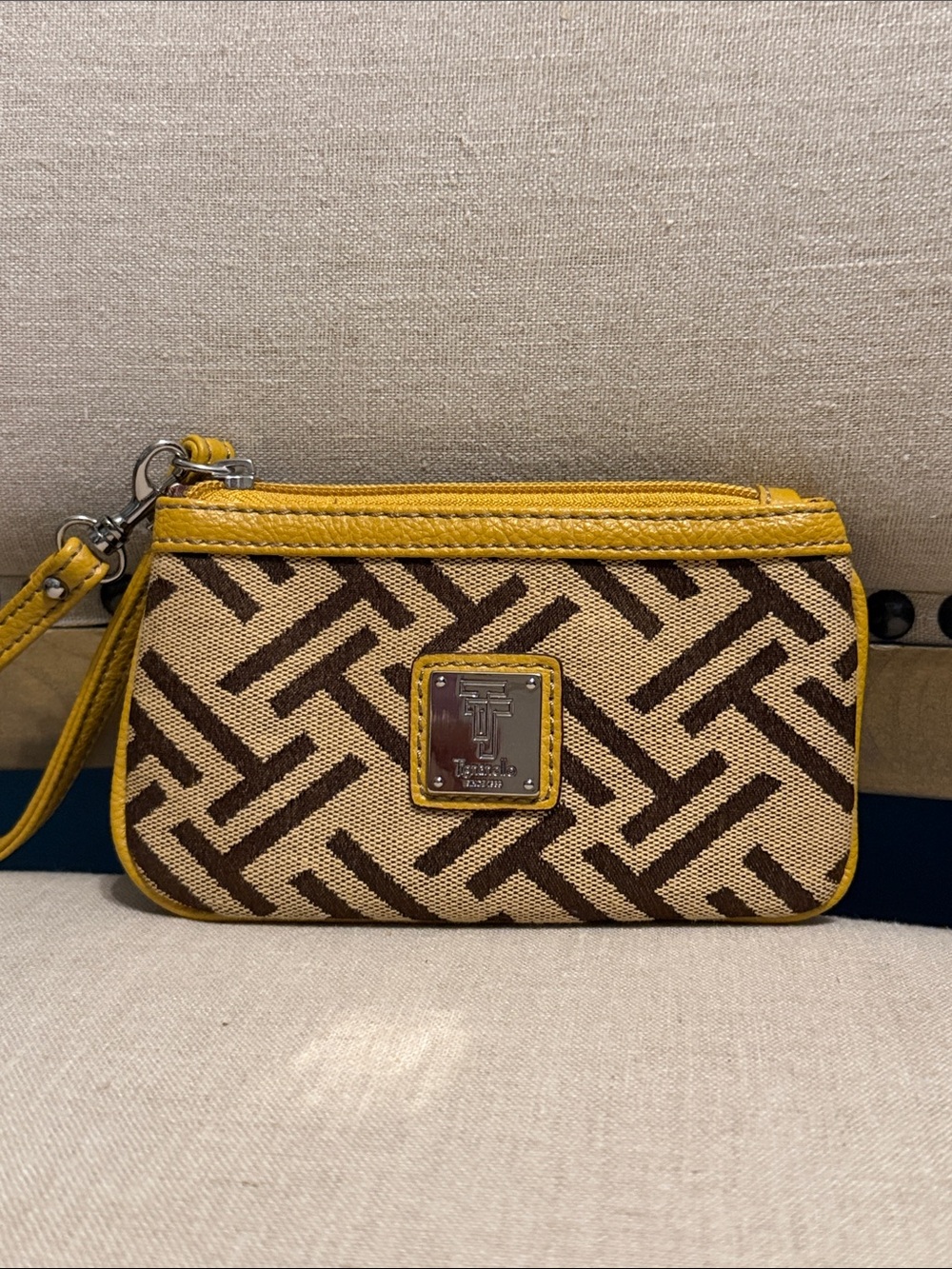 Tignanello Yellow and Brown Signature Wristlet